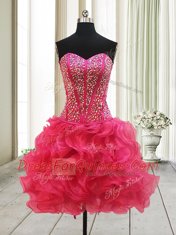 Hot Pink Lace Up Beading Sleeveless High Low