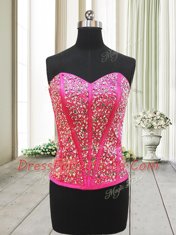 Hot Pink Lace Up Beading Sleeveless High Low