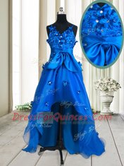 Colorful Beading and Appliques and Bowknot Dress for Prom Royal Blue Zipper Sleeveless High Low