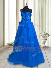 Colorful Beading and Appliques and Bowknot Dress for Prom Royal Blue Zipper Sleeveless High Low