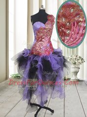 Custom Fit Organza and Tulle One Shoulder Sleeveless Zipper Beading and Appliques Homecoming Dress in Multi-color