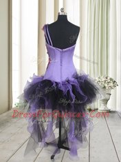 Custom Fit Organza and Tulle One Shoulder Sleeveless Zipper Beading and Appliques Homecoming Dress in Multi-color