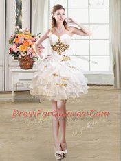White Lace Up Sweetheart Beading and Ruffles Prom Party Dress Organza Sleeveless