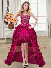 Fuchsia Lace Up Sweetheart Beading and Embroidery and Pick Ups Homecoming Dress Taffeta Sleeveless