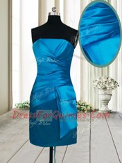 Strapless Sleeveless Satin Prom Dresses Ruching Lace Up