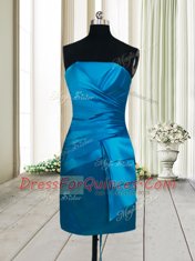 Strapless Sleeveless Satin Prom Dresses Ruching Lace Up