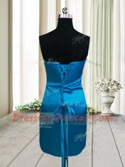 Strapless Sleeveless Satin Prom Dresses Ruching Lace Up