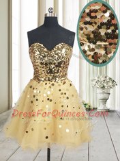 Gold Zipper Sweetheart Sequins Prom Dress Organza Sleeveless