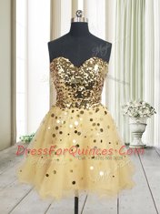Gold Zipper Sweetheart Sequins Prom Dress Organza Sleeveless