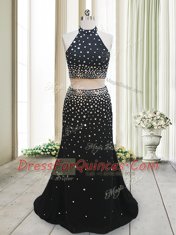 Halter Top Sleeveless Backless Floor Length Beading Evening Dress