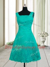 Lace Mini Length Turquoise Square Sleeveless Zipper