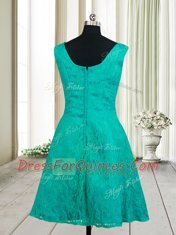 Lace Mini Length Turquoise Square Sleeveless Zipper