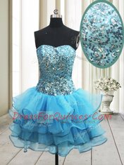 Mini Length Zipper Baby Blue for Prom and Party with Sequins
