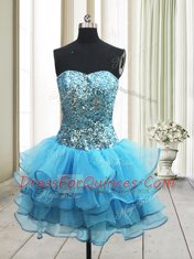 Mini Length Zipper Baby Blue for Prom and Party with Sequins