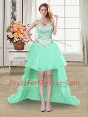 High Low Lace Up Homecoming Dress Apple Green for Prom and Party with Beading