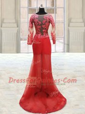 Amazing Scoop Long Sleeves Side Zipper With Train Appliques