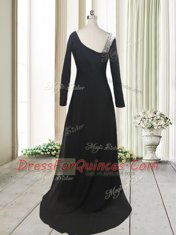 Modest Asymmetric Long Sleeves Chiffon Beading Sweep Train Side Zipper