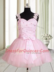 Elegant Straps Sleeveless Tulle Prom Party Dress Beading and Embroidery Lace Up