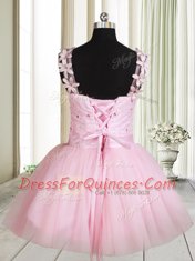 Elegant Straps Sleeveless Tulle Prom Party Dress Beading and Embroidery Lace Up