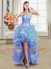 Modern High Low Blue Organza Sleeveless Sequins