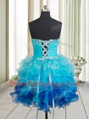 Spectacular Organza Sweetheart Sleeveless Lace Up Beading and Ruffles Prom Dresses in Multi-color