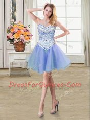 Fashion Sleeveless Mini Length Beading Lace Up with Lavender