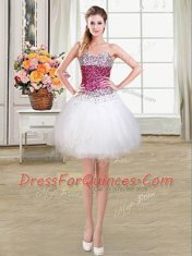 Sleeveless Mini Length Beading Lace Up Prom Evening Gown with White