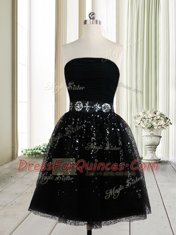 Luxury Black Zipper Dress for Prom Beading and Sequins Sleeveless Mini Length
