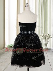 Luxury Black Zipper Dress for Prom Beading and Sequins Sleeveless Mini Length