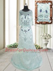 Sweet Scoop Half Sleeves Brush Train Zipper Beading and Lace Homecoming Dress
