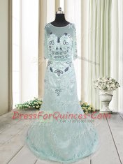 Sweet Scoop Half Sleeves Brush Train Zipper Beading and Lace Homecoming Dress