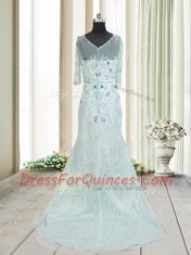 Sweet Scoop Half Sleeves Brush Train Zipper Beading and Lace Homecoming Dress