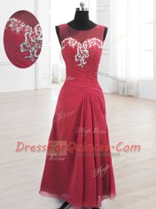 Scoop Sleeveless Lace Up Floor Length Beading and Ruching Prom Evening Gown