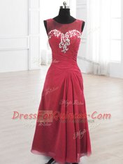 Scoop Sleeveless Lace Up Floor Length Beading and Ruching Prom Evening Gown