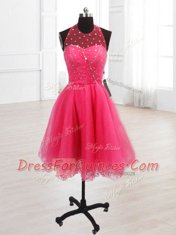 Perfect Hot Pink Sleeveless Knee Length Sequins Lace Up Dress for Prom