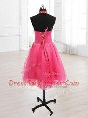 Comfortable Hot Pink Lace Up High-neck Sequins Prom Dresses Organza Sleeveless