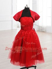 Organza Short Sleeves Knee Length Dress for Prom and Embroidery