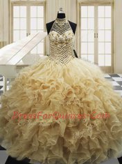 Sumptuous Sleeveless Sweep Train Lace Up With Train Beading and Ruffles Sweet 16 Dress