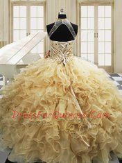 Sumptuous Sleeveless Sweep Train Lace Up With Train Beading and Ruffles Sweet 16 Dress