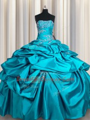 Pick Ups Teal Sleeveless Taffeta Lace Up Quince Ball Gowns for Military Ball and Sweet 16 and Quinceanera