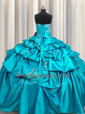 Pick Ups Teal Sleeveless Taffeta Lace Up Quince Ball Gowns for Military Ball and Sweet 16 and Quinceanera