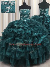 Ruffled Layers Floor Length Ball Gowns Sleeveless Navy Blue Ball Gown Prom Dress Lace Up