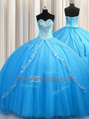 Sleeveless Brush Train Lace Up Beading 15 Quinceanera Dress