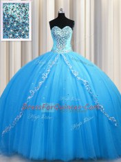 Sleeveless Brush Train Lace Up Beading 15 Quinceanera Dress