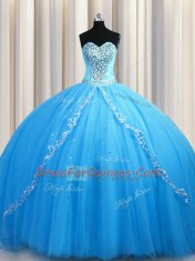 Sleeveless Brush Train Lace Up Beading 15 Quinceanera Dress