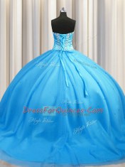 Sleeveless Brush Train Lace Up Beading 15 Quinceanera Dress