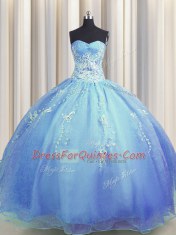 Stunning Zipper Up Ball Gowns Quinceanera Gown Blue Sweetheart Organza Sleeveless Floor Length Zipper