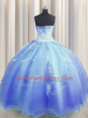 Stunning Zipper Up Ball Gowns Quinceanera Gown Blue Sweetheart Organza Sleeveless Floor Length Zipper