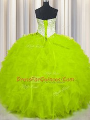 Floor Length Yellow Green 15th Birthday Dress Sweetheart Sleeveless Lace Up