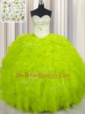 Floor Length Yellow Green 15th Birthday Dress Sweetheart Sleeveless Lace Up